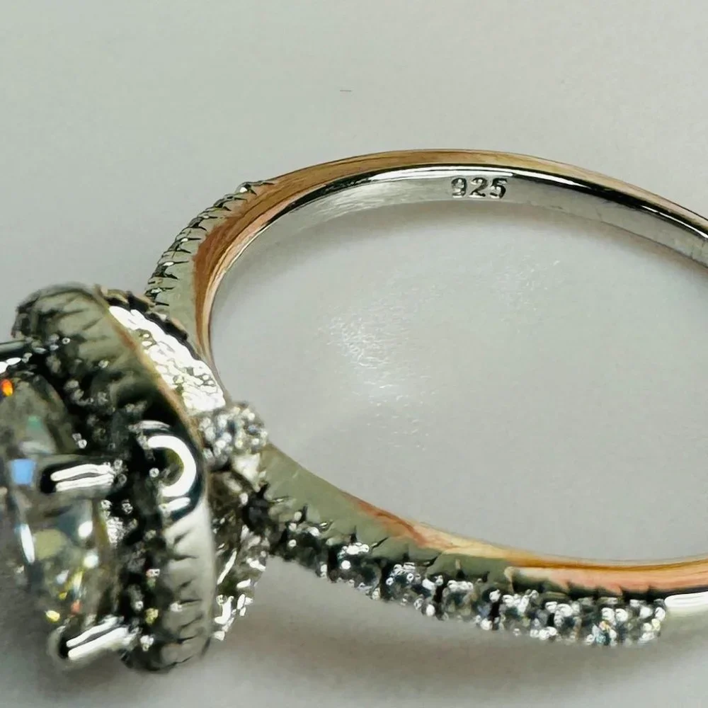 Certified 1ct . t.w. Moissanite Diamond Round Square Halo Engagement Ring - Picture 6 of 8